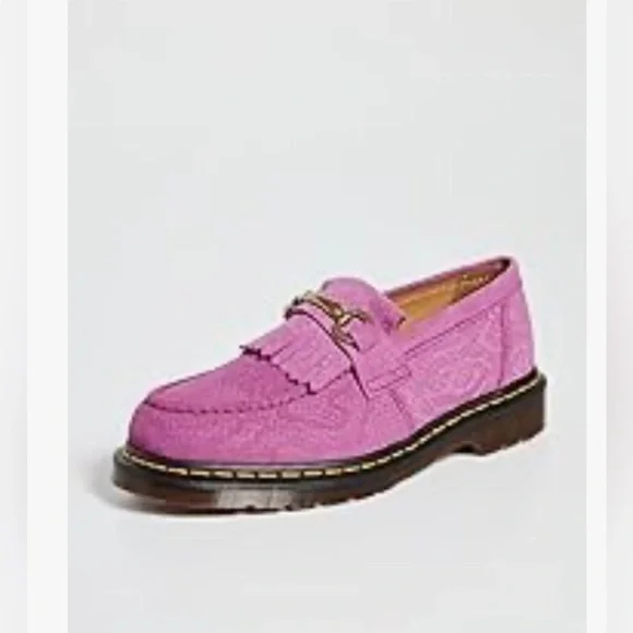 Dr. Martens Thrift Pink Adrian Snaffle Repello EmbossedSuede Kiltie Loafers 10